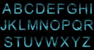 Stilize yıldızlı alfabe. Uzay harfler. Alanı alfabe. Üzerinde mavi