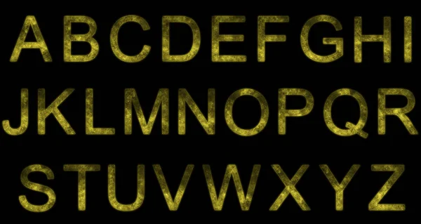 Stylized Starry Alphabet. Space Letters. Space Alphabet. Yellow