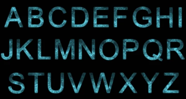 Alphabet étoilé stylisé. Lettres spatiales. Alphabet spatial. Cyan sur — Photo