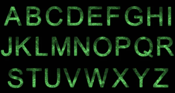 Στυλιζαρισμένη έναστρο αλφάβητο. Γράμματα διάστημα. Χώρος αλφάβητο. O πράσινο — Φωτογραφία Αρχείου