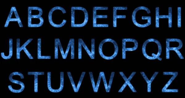 Alphabet étoilé stylisé. Lettres spatiales. Alphabet spatial. Bleu sur — Photo