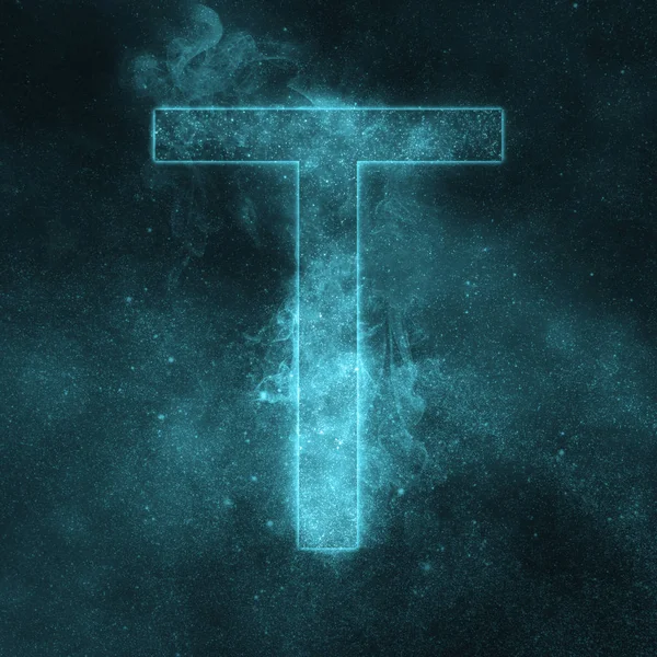 Lettera T simbolo dell'alfabeto. Lettera spaziale, Lettera cielo notturno . — Foto Stock