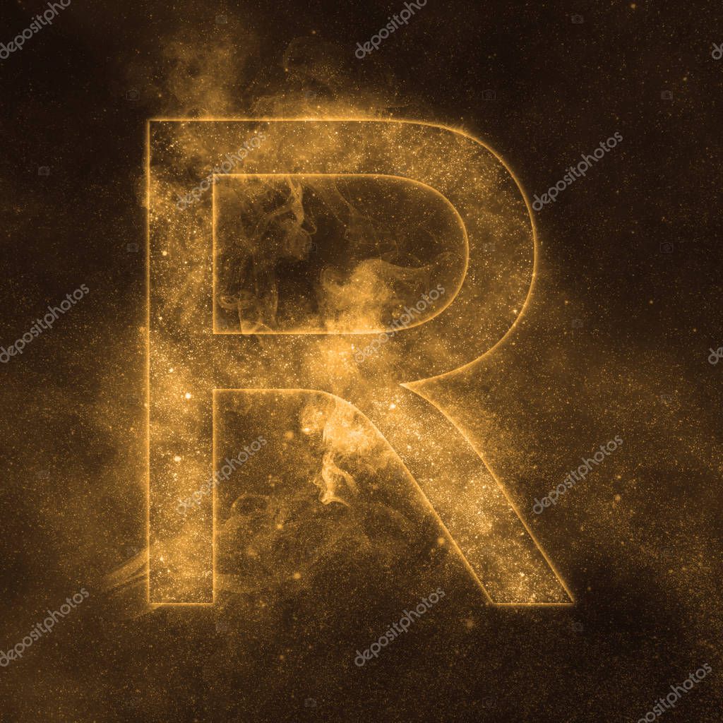 Letter R alphabet symbol. Space Letter, Night Sky Letter.