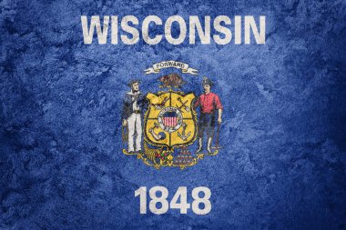 Grunge Wisconsin Devlet bayrağı. Wisconsin bayrak arka plan doku.