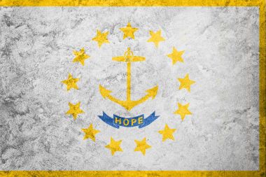 Grunge Rhode Island Eyalet bayrağı. Rhode Island bayrak doku arka plan.