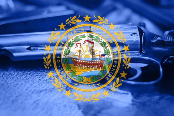 New Hampshire flag (U.S. state) Gun Control USA. United States Gun Laws. — Stock Photo, Image