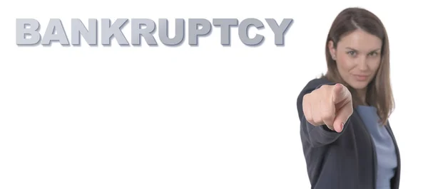Business Woman indica il testo BANKRUPTCY Business Concept . — Foto Stock