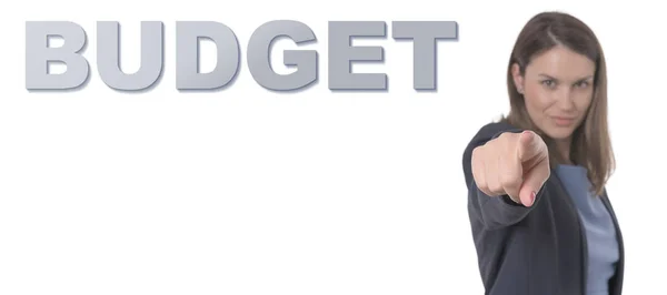 Geschäftsfrau zeigt den Text Budget Business-Konzept. — Stockfoto