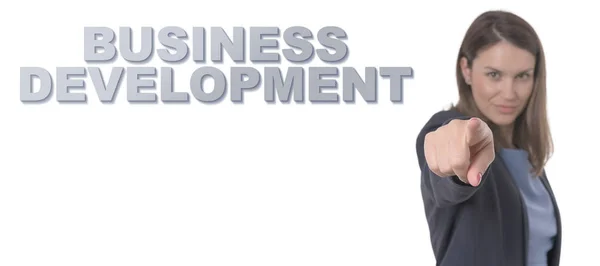 Business Woman indicando il testo BUSINESS DEVELOPMENT Business Concept . — Foto Stock