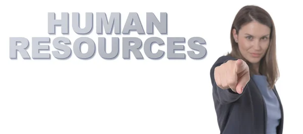 Business Woman pointing the text HUMAN RESOURCES CONCEPT Business Concept. — Stock Photo, Image