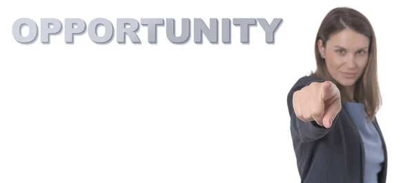 Business Woman pointing the text OPPORTUNITY CONCEPT Business Concept. — Stock Photo, Image