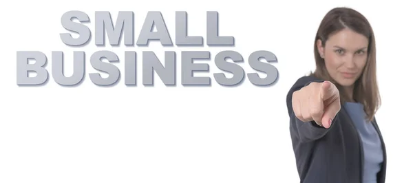 Επιχειρήσεων γυναίκα επισημαίνοντας το κείμενο μικρών επιχειρήσεων έννοια της επιχειρηματικής ιδέας. — Φωτογραφία Αρχείου