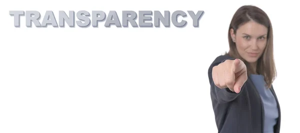 Geschäftsfrau zeigt den Text Transparenzkonzept Geschäftskonzept. — Stockfoto