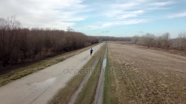 Man Running Nature Healthy Lifestyle Running Outdoor Sports Aerial View — Stock Video