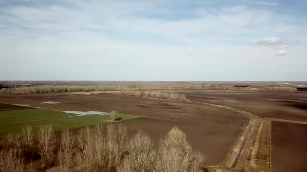 Campos Aéreos Principios Primavera Captura Aérea Campos Con Varios Tipos — Vídeos de Stock