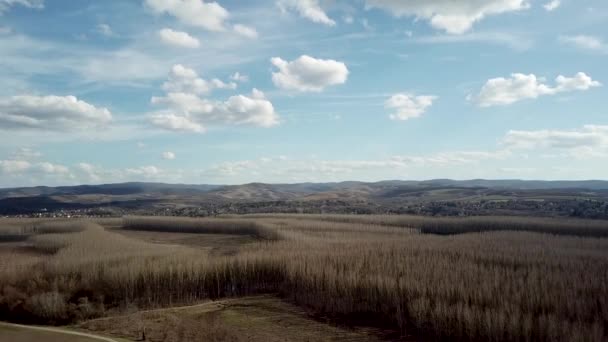 Luftaufnahme Wolken Über Der Landschaft Frühlingslandschaft — Stockvideo