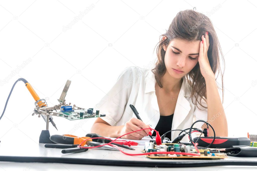 Woman Repairing Computer Part, Service Center, Electronics Repai