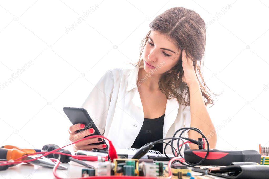 Woman Repairing Computer Part, Service Center, Electronics Repai