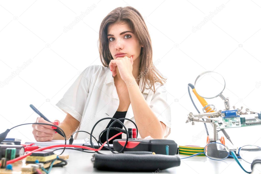 Woman Repairing Computer Part, Service Center, Electronics Repai