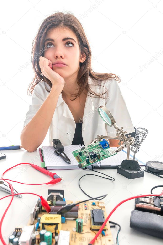 Woman Repairing Computer Part, Service Center, Electronics Repai