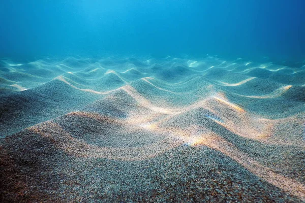 Sandiger Meeresboden unter Wasser Hintergrund, Unterwasser blauer Ozean — Stockfoto