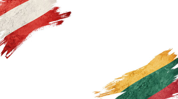 Flags of Austria and Lithuania on White Background