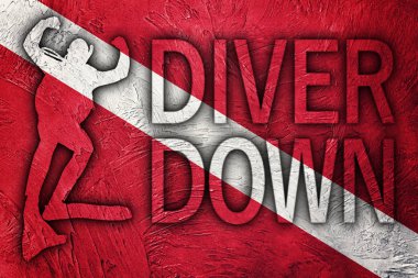 Dalgıç Aşağı Bayrak, Dalgıç Siluet, Vintage Style Scuba bayrağı.