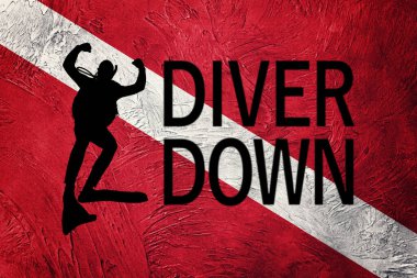 Dalgıç Aşağı Bayrak, Dalgıç Siluet, Vintage Style Scuba bayrağı.