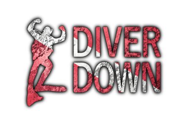 Dalgıç Aşağı Bayrak, Dalgıç Siluet, Vintage Style Scuba bayrağı.