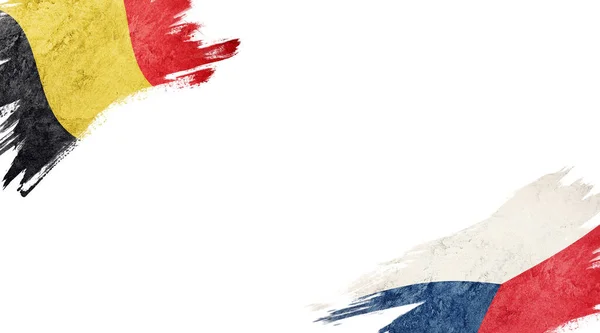 Beyaz arkaplanda Belçika ve Çek Cumhuriyeti bayrakları — Stok fotoğraf