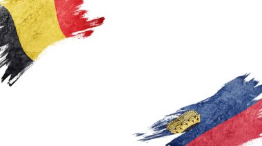 Beyaz arkaplanda Belçika ve Lihtenştayn bayrakları