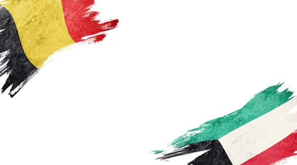 Beyaz arkaplanda Belçika ve Kuveyt bayrakları — Stok fotoğraf