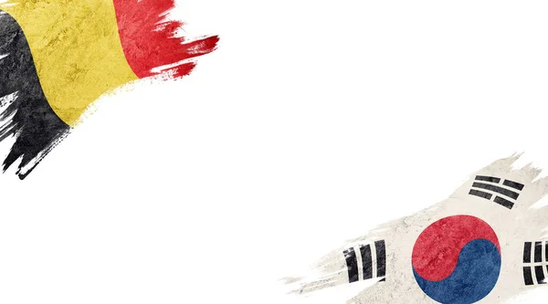 Bandeiras da Bélgica e Coreia do Sul sobre fundo branco — Fotografia de Stock