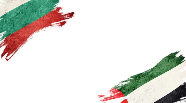 Vlajky Bulharska a Uae na bílém pozadí — Stock fotografie