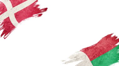 Beyaz arka planda Danimarka ve Madagaskar bayrakları