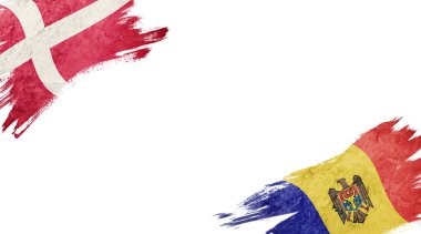Beyaz arkaplanda Danimarka ve Moldova bayrakları