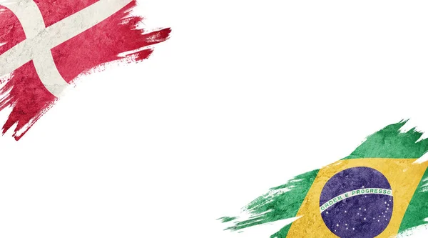 Flags of Denmark and Brasil on white background — 스톡 사진