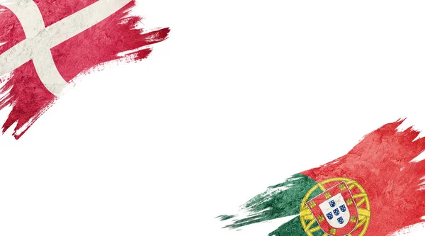 Flags of Denmark and Portugal on white background — 스톡 사진