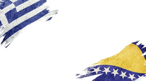 Flaggen von Griechenland und Bosnien und Herzegowina auf weißem Hintergrund — Stockfoto