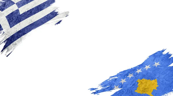 Flags of Greece and Kosovo on white background — 스톡 사진