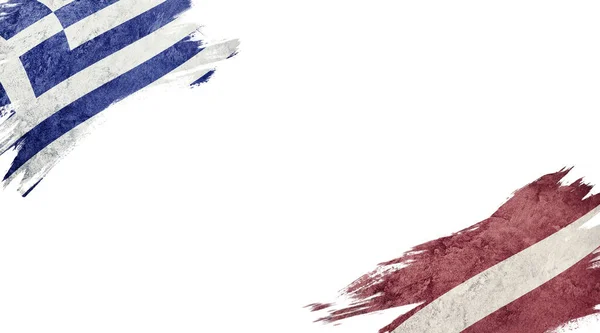 Flags of Greece and Latvia on white background — 스톡 사진