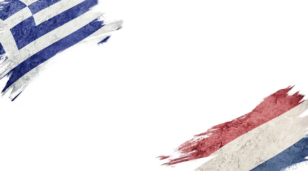 白い背景にギリシャとネーデルラントの旗 — ストック写真