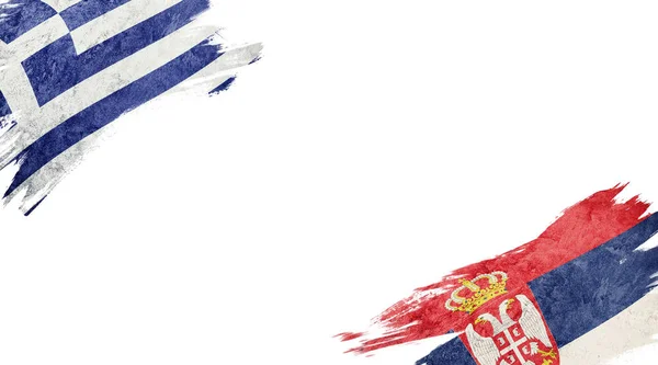 Vlaggen van Griekenland en Servië op witte achtergrond — Stockfoto
