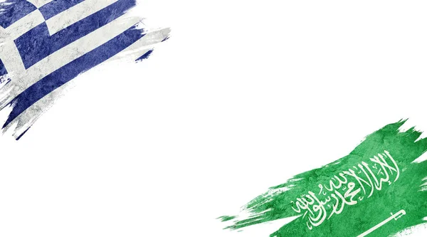 Bandeiras da Grécia e Arábia Saudita sobre fundo branco — Fotografia de Stock