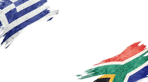 Bandeiras da Grécia e África do Sul sobre fundo branco — Fotografia de Stock