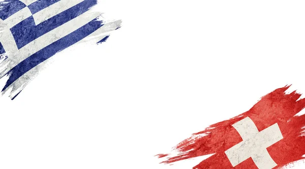 Vlaggen van Griekenland en Zwitserland op witte achtergrond — Stockfoto