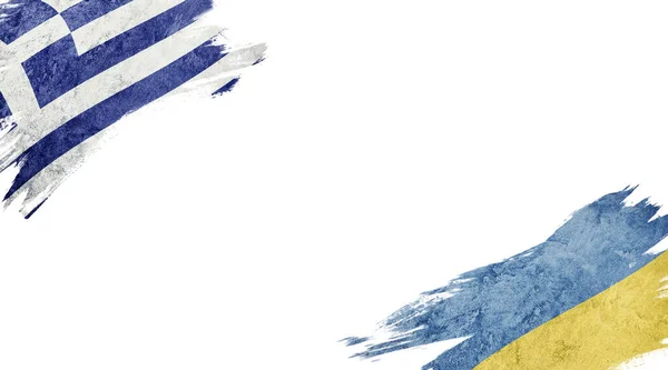 Vlaggen van Griekenland en Oekraïne op witte achtergrond — Stockfoto