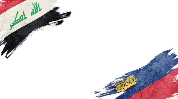 Bandeiras do Iraque e do Liechtenstein sobre fundo branco — Fotografia de Stock