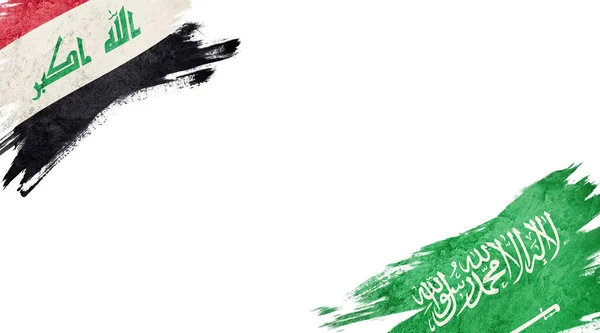 Drapeaux de l'Irak et de l'Arabie Saoudite sur fond blanc — Photo
