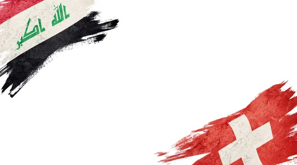 Bandeiras do Iraque e da Suíça sobre fundo branco — Fotografia de Stock